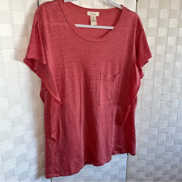 Sundance Womens 100% Linen Ruffle Tee Blouse Size XS Basic Spring Flutter Sleeve - Picture 9 of 12